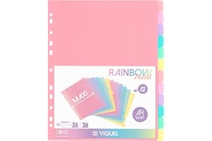 Viquel - Confezione da 12 divisori in plastica arcobaleno pastello - Formato maxi (24,5 x 30,5 cm) - per formato A4 Maxi o raccoglitore ad arco a leva - Colori pastello