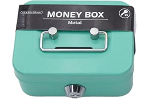 QURYGIN Metal Cash Box Key Lock - Lockable Small Metal Cash Box, Metal Cash Box Mini Safe Lock Box Money Bank, Lockable Coin Storage Device, Metal Coin Box Sturdy Cash Box For Coin Collection 11.5×8.5×5.8cm