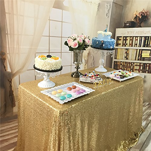 TRLYC 60"*72" Sparkly Gold Square Sequins Wedding Tablecloth, Sparkly Overlays Table Cloth for Wedding, Event