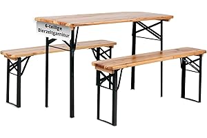 Stagecaptain BB-117 Set of 2 Deer Garden Beer Tent Set for Balcony, Short Version with 117 cm Length, Folding Marquee Set, 2 x Table and 4 x Bench, Wooden Seating Set, Indoor and Outdoor Use