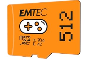 EMTEC - Carte Mémoire microSD 512GB - Augmentez la Mémoire de Vos Consoles, Smartphones et Tablettes - Plus de Stockage de Jeux et Vidéos - ECMSDM512GXCU3G - Collection Gaming - Orange
