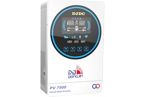 DJDCPOWER 6500W 48V Solar-Hybrid-Wechselrichter, 48V DC-Batteriesystem, 230V AC-Ausgang, Reiner Sinus-Wechselrichter, integrierter MPPT-Solarladeregler, mit 6,25" LCD-Touchscreen-Display (6500W 48V)