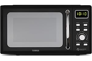 Tower T24041BLK Digital Microwave with Sleek Mirror Door, 800W, 20L, Black & Chrome