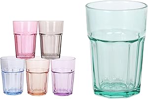 TIENDA EURASIA® Vasos de Cristal de Agua - Pack 6 Vasos de Cristal de Colores 365 cc - Diseño Resistente Ideal para Refrescos, Agua o Cerveza (Largue, Relieve Color)