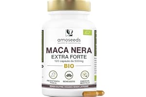 AMOSEEDS Maca Peruviana Nera BIO, 10 000mg al giorno | Estratto di radice di Qualità superiore | Equilibrio Ormonale, Energia, Benessere, | 120 Maca Capsule Vegane