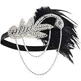 1920s Flapper Headband Sequin 20s Dance Showgirl Gatsby Lady Feather Headpiece