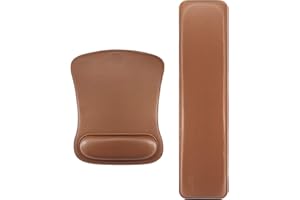 Cacoy pelle PU Tappetino per mouse con Poggiapolsi e Poggiapolsi per tastiera per Giochi e Ufficio, Poggiapolsi Ergonomico in Memory Foam (Marrone)