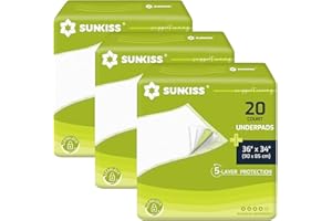 SUNKISS TrustPlus Alèses Jetables 90cm x 85cm pour Adultes et Enfants, sous-Pads Incontinence Super Absorbants pour Personnes Âgées, Tapis d'apprentissage pour Chiots Extra Large, 60 Unités