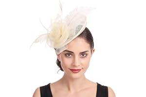 HAOJING Sinamay Flower Feather Headband Fascinator Wedding Headwear Ladies Race Royal Ascot Pillbox Wedding Cocktail Tea Party Derby Hat for Women