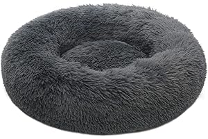 TOHDNC Calming Donut Dog Bed 60cm, Fluffy Plush Pet Bed Anti Anxiety Dog Cat Bed Round Warming Cuddler Washable Bed Nest Cushion with Non-Slip Bottom for Indoor Medium Large Cats Dogs