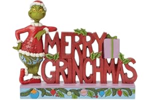 Enesco Dr. Seuss Grinch by Jim Shore Santa Grinch 'Merry Christmas' znak słowny figurka Grincha, ręcznie robione kolekcjonerskie figurki bożonarodzeniowe, rzeźba do dekoracji domu, 18 cm