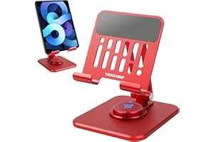 VICHSAMWY Verstellbarer Handy-Ständer aus Aluminium mit 360 ° drehbarer Basis, robuster, Faltbarer Ständer für alle 10,2-32,9 cm Handys und iPad (Rot)