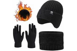 IRUNFAST 3 Piece Winter Hat Scarf Gloves Set, Men's Thickened Warm Hat Scarf Gloves Sets Knit Stretch Hats Scarfs Glove One Size Men's Cold Weather Set for Winter Gift