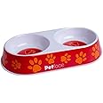 Petface Melamine Double Cat Food and Water Bowl, Orange, Red