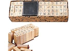 YUVKIN Set de 40 tampons en bois, Alphabet, chiffres et symboles, tampons alphabet et lettres en bois, avec encreur pour tampon, pour le scrapbooking, l'artisanat d'art et la fabrication de cartes