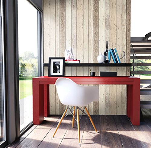 Holz MustertapeteVliestapete Braun Beige Edel , schöne edle Tapete im Holzwand Design , moderne 3D Optik für Wohnzimmer, Schlafzimmer oder Küche inkl. Newroom Tapezier Ratgeber mit super Tipps! - 4