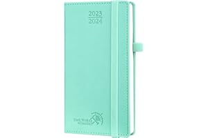 POPRUN Agenda de Poche 2023 2024 Semainier 16,5x9 cm - 17 Mois Petit Agenda Scolaire D'août 2023 à déc 2024 avec Couverture Rigide en PU Cuir, Papier Certifié FSC®, Menthe Vert