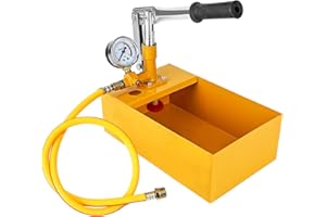 AUROBEST 5 Litri 0-25 Bar Pompa Prova Pressione Manuale con Tubo Metro 1, 25KG Strumento Testaggio Idraulica per Tubazioni, Tester Pressione Acqua per Recipienti Pressione, Via Navigabile, Valvole(Giallo)