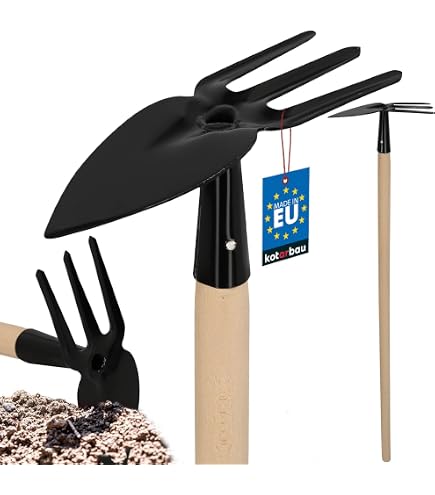 Doppelhacke In Herzform Aus Stahl – Mit 47 Cm Holzgriff, Gesamtlänge 50 Cm, 3 Zinken (8,5 Cm), Gartenwerkzeug