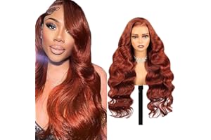 Gsoroel Parrucche Capelli Veri 13x6 Swiss Lace Front Human Hair Wig Body Wave Glueless Wig #33 Reddish Brown Brazilian Virgin Hair Pre Plucked With Natural Hairline 14 Pulgadas