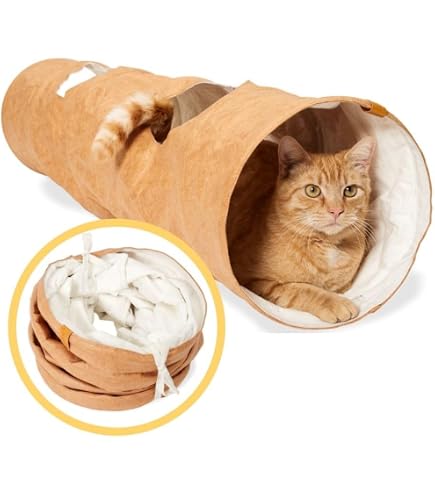 Letto Tunnel Per Gatti ALLSOPETS - Con Cuscino Rotondo, Palline Sospese, Pieghevole, Per Giochi E Riposo