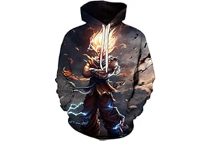 CHENMA Herren Japanischer Anime Cosplay Goku 3D-Druck Pullover Kapuzen-Sweatshirt mit Kängurutasche