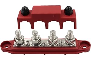 OSZNMMG Bus Bar Power Distribution Block Battery Terminal12V-48V DC Bus Bar 1 pcs,4 x M8 Terminal Studs with Cover and Ring Terminals for Cars RVs Ships Yachts，Red