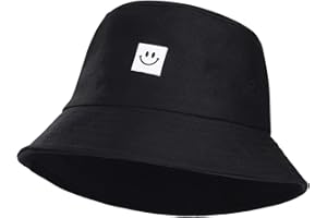 MaoXinTek Bucket Hat Foldable Cotton Sun Beach Cap Lovely Smile Fisherman's Hat for Holidays School Shopping Hiking Black
