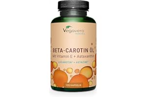 Complexe Bêta Carotène | Avec Vitamine E & Astaxanthine | 120 gélules (4 mois) | Qualité Supérieure : Lucarotin® B 30 SUN | Sans Additifs & Vegan | Protection Peau & Bronzage | Vegavero®