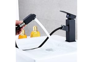 DIDARENBA Grifo lavabo negro extraible extensible acero inoxidable monomando agua fria y caliente 2 mangueras incluidas grifo baño negro