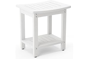 LUE BONA HDPS Shower Stool, Waterproof Bathroom Stool with Storage Shelf, Non-Slip Spa Shower Bench for Shaving Legs, Weather Resistant, White