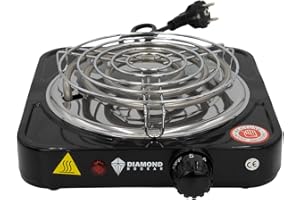 DIAMOND HOOKAH Premium elektrische Kochplatte einzeln, 1000W Edelstahl Herdplatte, 5 Leistungsstufen, Mobile Herdplatte Elektro für Büro, zu Hause und Unterwegs