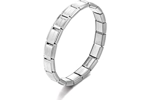 RINHOO 9mm Italian Starter Charm Bracelet Starting Italian Charm Bracelet Link Square Silver Interlocking Stainless Steel Modular Links