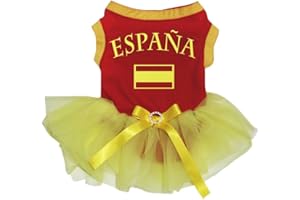 Petitebelle Espana Spanish Flag Red Shirt Yellow Tutu Puppy Dog Dress (X-Large, Red)