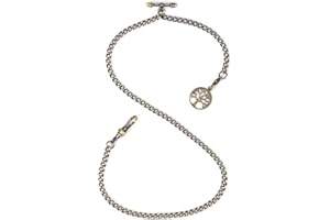 ManChDa Pocket Watch Albert Chain Pocket Watch and Chain, T-bar Chain with Life Tree Pendant, Curb Link Chain 2 Hook Antique Fob T Bar for Men(Bronze)