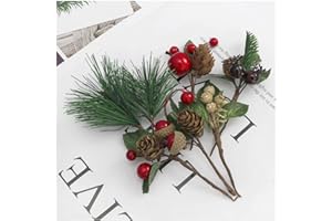 YYING 14pcs Christmas Floral Arrangement Artificial Pine Cones Berry Stems Decor Bouquets for Christmas Decoration, DIY Xmas Crafts,Wreath Garland, Tree (14)