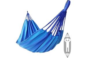 GOCAN hängematte 1 Person 200X100cm Gesamtlänge 310cm Last 250kg Leinwand-Baumwoll-Hängematte Outdoor für Garten Indoor Kinder Balkon(Pfauenblau)