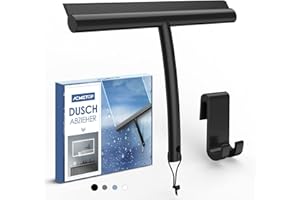 ACMETOP Shower Squeegee Black with Holder No Drilling Shower Squeegee Silicone 23.5 cm Window Squeegee for Shower, Bathroom, Mirror, Glass Cleaning, Streak-Free