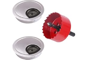 HO2NLE 2pcs Tapa Pasacables Mesa Oficina 60mm Tapa Cables Mesa Redondo Pasacables Escritorio Metal con Broca de Corona para Embellecedor Agujero Mesa Gestión de Cables Encastrable USB Mueble Plateada