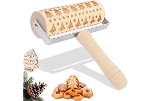 LGZIN Navidad Rodillo Amasar, Navidad Rolling Pin, Rodillo de Navidad en Relieve, Rodillo de Amasar en Relieve para Navidad, Rodillo de Cocina con Dibujos, para Tartas Y Pay, Galletas Y Masa para Pasteles