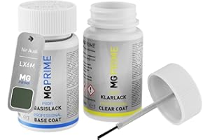MG PRIME Autolack Lackstift Set für Audi LX6M / X6M / M4 Distriktgrün Metallic/District Green Metallic Basislack Klarlack je 50ml
