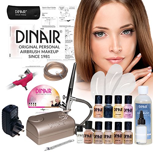 Dinair Personal Pro Airbrush makeup Kit & Medium colour set | 8pc Foundation Set | New Digital Pro compressor | Pro Dinair CX Airbrush | Stencils | Cleaner | Full UK Warranty