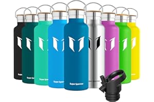 ‎SUPER SPARROW Super Sparrow Butelka na wodę ze stali nierdzewnej - 350 ml / 500 ml / 620 ml / 750 ml / 1L - Izolowana próżniowo metalowa butelka na wodę - Kolba bez BPA ze słomką do pracy, siłowni, podróży, sportu