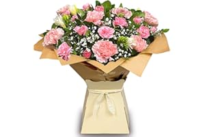 HAPPY PLANTING UK Luscious Pinks Flower Bouquet - Hand-Tied Carnations and Freesias - Fresh Fresh Flower Delivery - Ideal for Christmas and Gifts