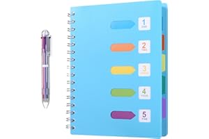 Kesote Carnet ligné avec stylo multicolore, 240 pages A5 Journal avec 5 onglets de couleur et 6-en-1 stylo à bille rétractable - Bleu