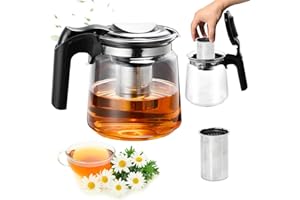 Zuxbolf Teiera in Vetro con Colino da 1.5L,Teiera con Filtro e Coperchio,Bollitore da Cucina con Filtro in Acciaio Inox per Foglie di tè Sfuso,Tisane,caffè