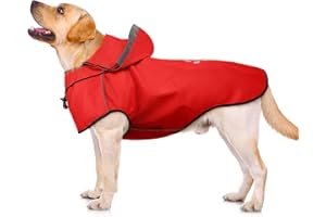 DQGHQME Dog Raincoat Waterproof Reflective Dog Rain Jacket with Hoodie, Lightweight Rain Coats with Leash Hole（Red,XL）