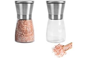 SVUPUE Lote de 2 Molinillo Núcleo de Cerámica, Molinillo de sal y pimienta, Molino de pimienta salada de acero inoxidable, Molinillo Cerámico Ajustable, para Especias Varias, Plata