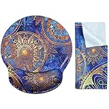 Lizimandu Ergonomic Design Memory Foam Non Slip Mouse Pad with Wrist Rest Hand Support. Durable &amp; Comfortable &amp; Lightweight For Easy Typing &amp; Pain Relief. Matching Microfiber Cleaning Cloth for Glasses &amp; Screens(Blue Flower)