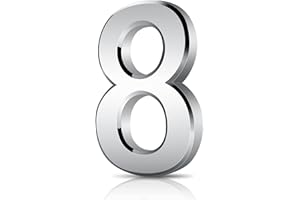 TOCED 3D Mailbox Address Numbers - 3 Inches Self Adhesive Waterproof Door Stickers for House, Hotel Rooms, Mail Boxes - Silver (8)